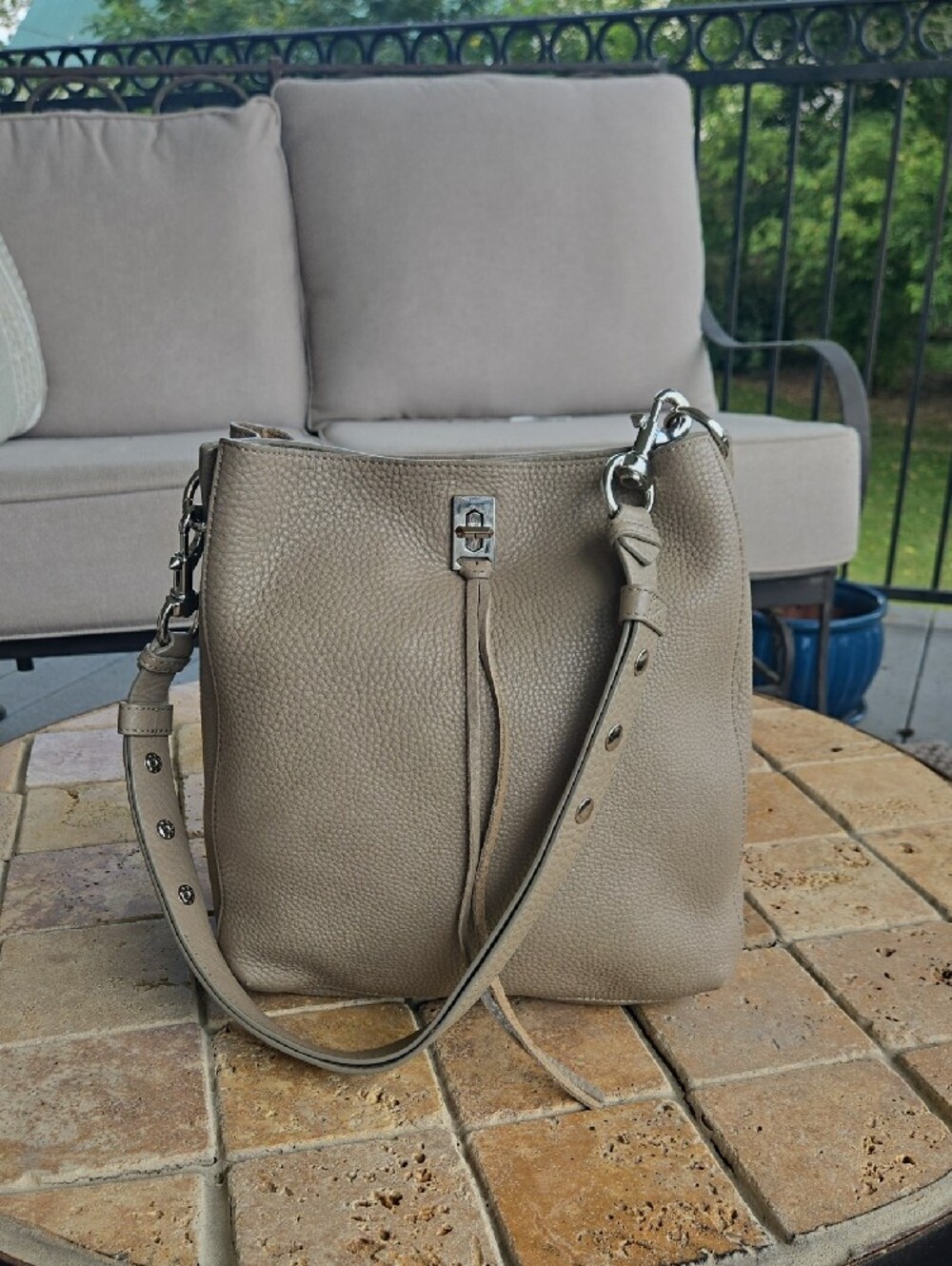 Rebecca Minkoff Neutral Taupe Leather Shoulder Bag - Classic Womens Crossbody - Picture 4 of 16